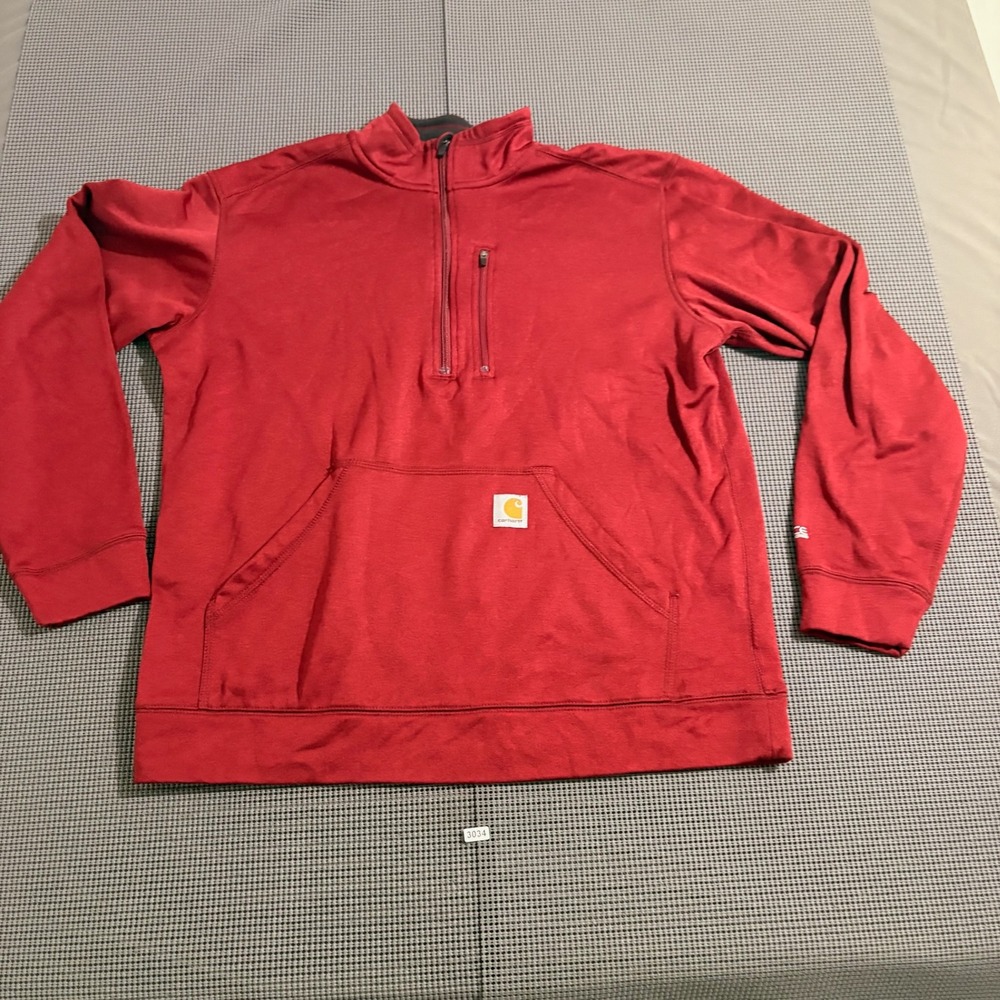 Carhartt Force Mens Red Relaxed Fit Quarter Zip Sweatshirt Size L